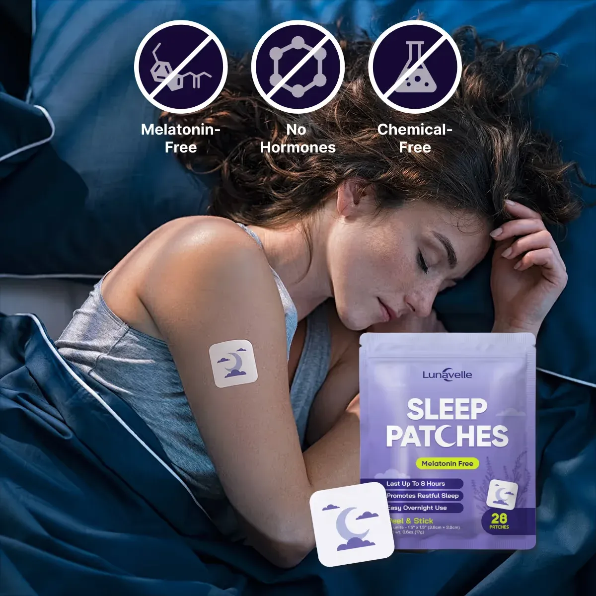 Lunavelle Sleep Patches nighttime product presentation